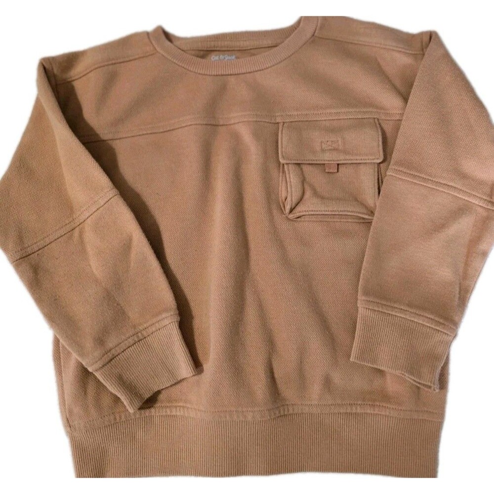 Cat & Jack Boys 5T Brown Pullover Crewneck Sweatshirt w/ Pocket Long Sleeve